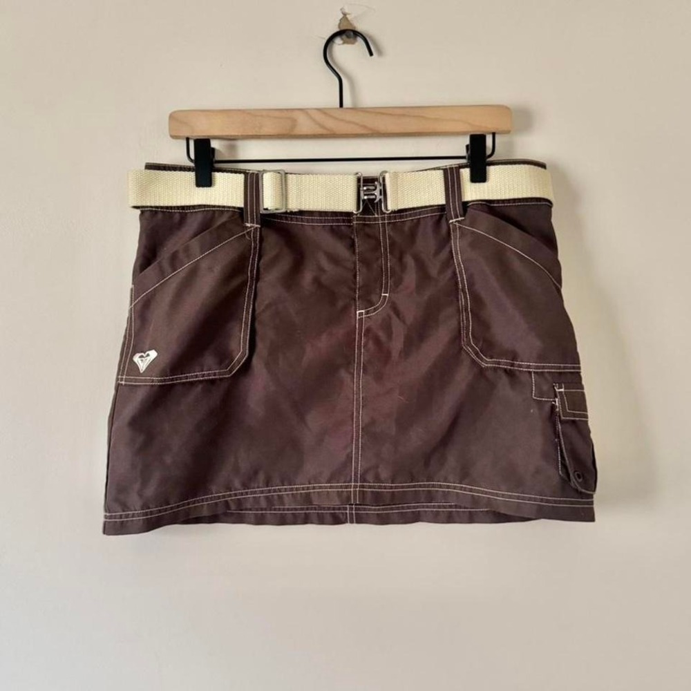 Y2K Roxy chocolate brown cargo mini skirt surf skate california utility